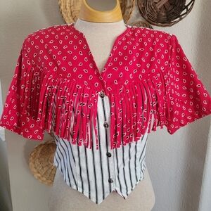 Vintage 90s Circle T Western Crop Button-Up Top SZ M